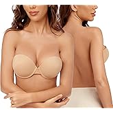 Wekofi Women’s Strapless Push Up Padded Underwire Sticky Invisible Adhesive Bra for Backless Dress