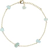 CRYSTALINES Natural Raw Blue Aquamarine Dainty Anklets, Rough Crystals Stone, Ankle Bracelet, Handmade Hanging Jewelry, 14K Gold Plated, Adjustable Chain, Gift for Women, 9+1.50inch