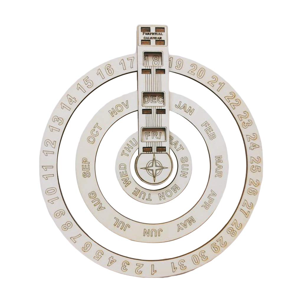 Tiardey Wood Rustic Circular Wall Mounted Spin Perpetual Calendar, Farmhouse Wooden Calendar Sign Decor for Home and Office