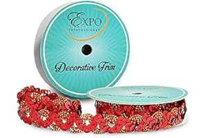Expo International Oona RIC Rac Cord & Zig Zag Hologram Sequin Spool | Red | (3 Yard Cut) Trim, 3 yd
