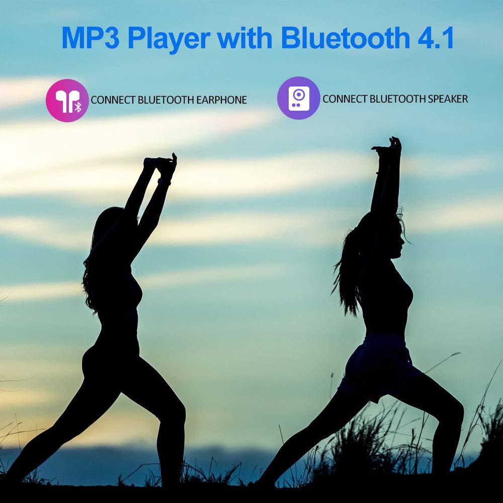 16GB MP3 Player with Bluetooth 4.1, HiFi Lossless Sound Music MP3 Player with FM Radio, Voice Recorder, E-Book, Supports up to 128GB, Earphone Included, Built-in Speaker, 1.8 inch Full Touch Screen