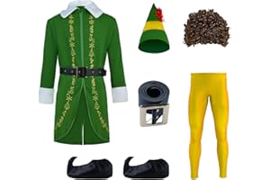 GENEHELF Budby the Elf Costume for Adult Men, Christmas Holiday Cosplay Full Set Budby Costume with Wig