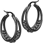 555Jewelry Hypoallergenic Medium Stainless Steel Wide Beaded Hoop Earrings for Women