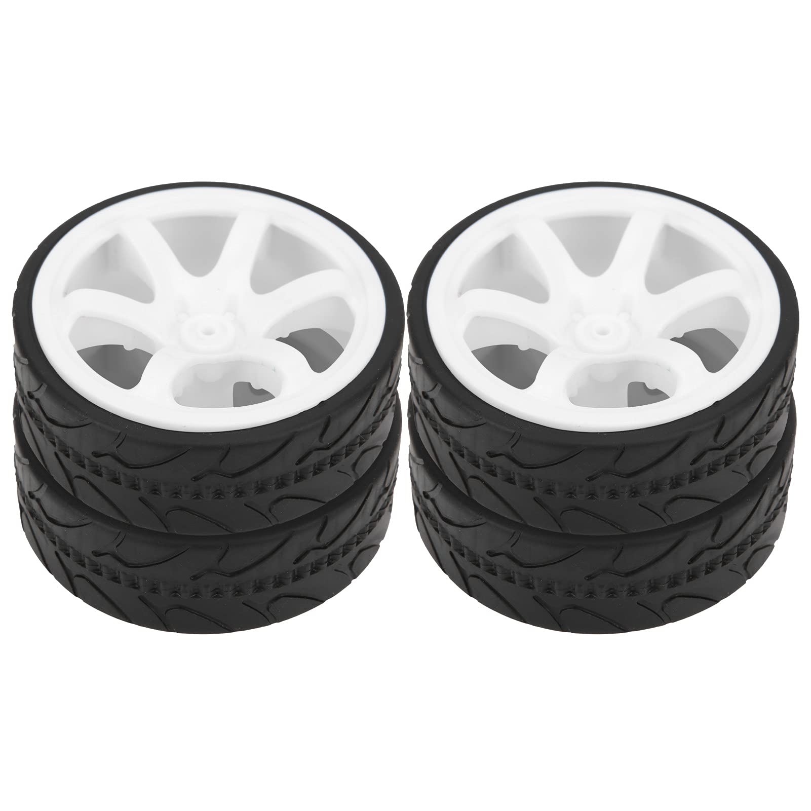 Dilwe RC Car Wheel, RC Wheel and Tire Hub with Grooved Rubber Suitable for 1/10 Racing Truck Upgrade Spare Accessory(white)