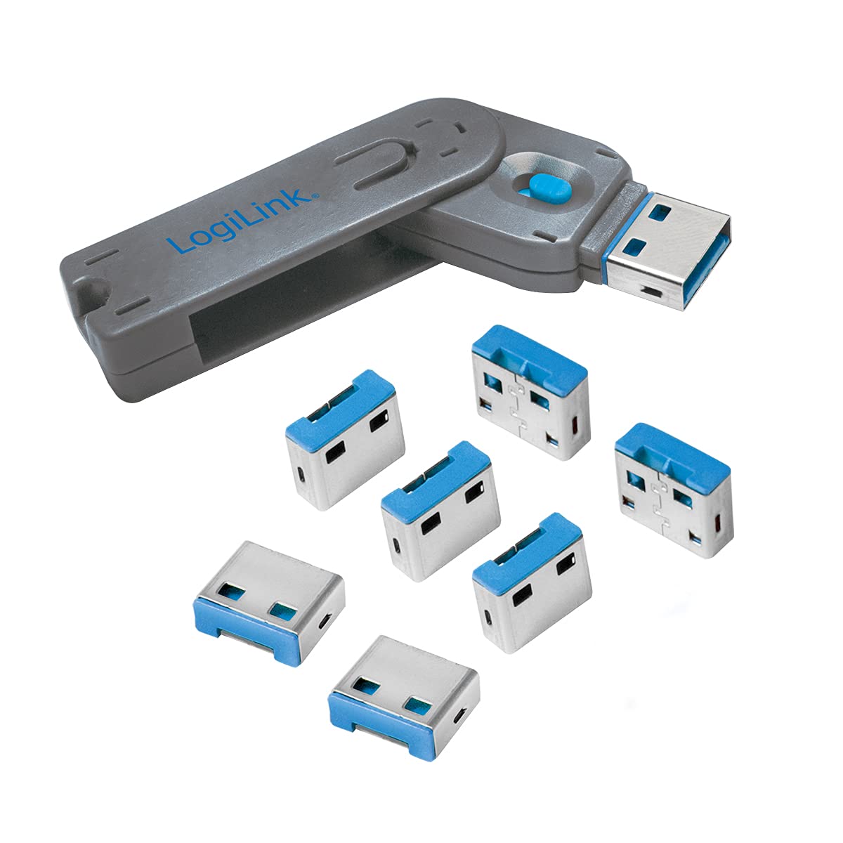 LogiLink USB Port Blocker Lock grey 1x Schlüssel, 8x Schlösser