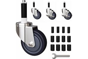 MSWY 4 inch Expanding Stem Caster Set of 4, Prep Table Casters Fit 7/8" to 1-3/4" ID Tube Pipe Legs for Stainless Steel Table, Equipment Stand, Carts, Wire Shelving Racks (2 with Brakes