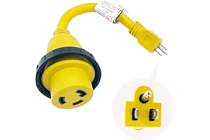 Trexflow TF Shore Power Cord Adapter 125V 15A Male 5-15P to NEMA L5-30R Female 30A Marine/RV/Household Use Adapter with Locki