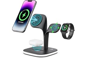 COCOCKA Magnetic Charging Station, 5 in 1 for MagSafe Charger Stand for iPhone 15 14 13 12 Series, Wireless Charger Fast Charging for Apple Watch 9 8 7 6 5 4 3 2 Ultra, Airpods Pro 3 2 (Black)