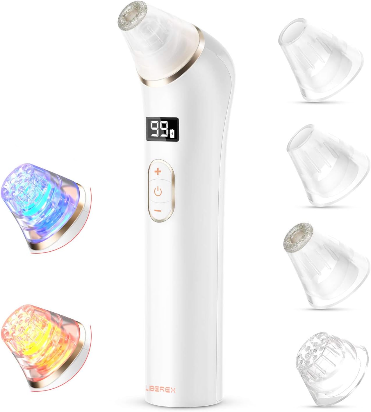 Liberex Blackhead Remover Pore Vacuum - Blue & Red Light Therapy Pore Cleanser, Diamond Microcrystalline Electric Acne Extractor, 4 Suction Heads with 5 Intensity Levels, USB Rechargeable (Rose Gold): Health & Personal Care