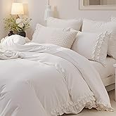 Merryword 100% Cotton Ruffled Duvet Cover Set King, White Shabby Chic Farmhouse Bedding Set French Country Cute Comforter Cover