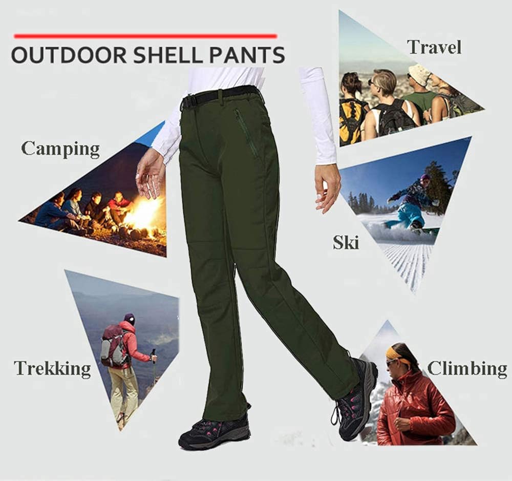 Women's Hiking Waterproof Pants Outdoor Windproof Fleece Lined Soft Shell Insulated Winter Pants Fishing Safari Travel: Clothing