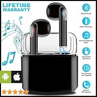 Priish® I7s Sound Wireless Bluetooth Earphone Headset Earbud Portable Headphone Handsfree Sports Running Sweatproof Compatible IOS Android Smartphone Active Noise Cancellation & Charging Case (Black/White)