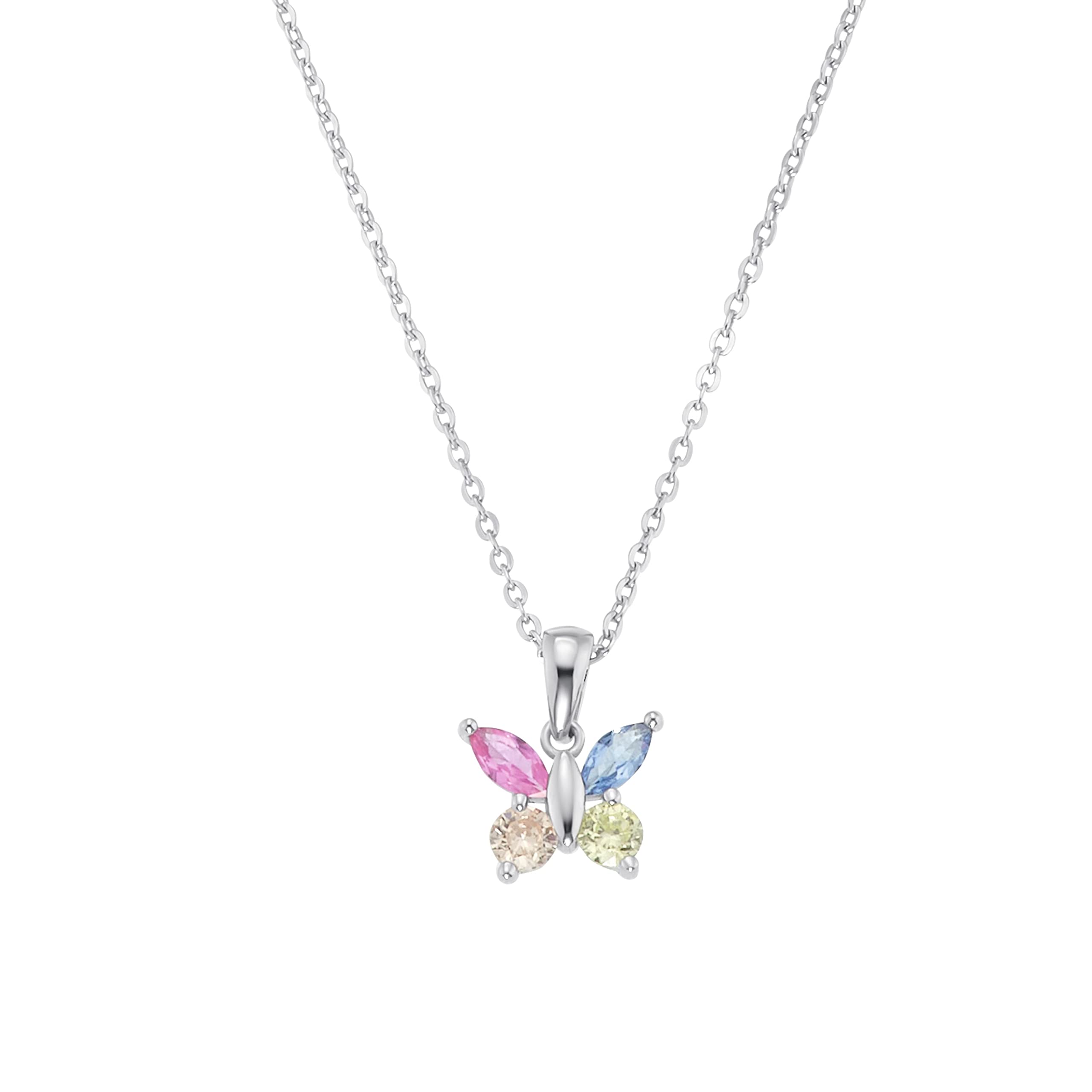 Amor Chain with pendant Sets, with Zirconia synth., 35+3 cm, Multicolor, Butterfly, Comes in jewelry gift box, 9293667