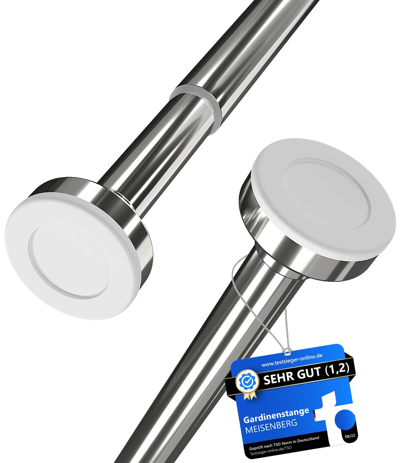 MEISENBERG Telescopic Shower Curtain Rail - No Drill Curtain Rod Spring Loaded - Extendable Tension Poles for Curtains, Bathroom, Bedroom, terrace, Wardrobe, Roomdevider – Silver, 140-250 cm