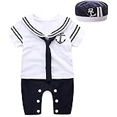 Mud Kingdom Baby Boy Rompers with Hat Uniform Nautical 2 Piece Set Bodysuit