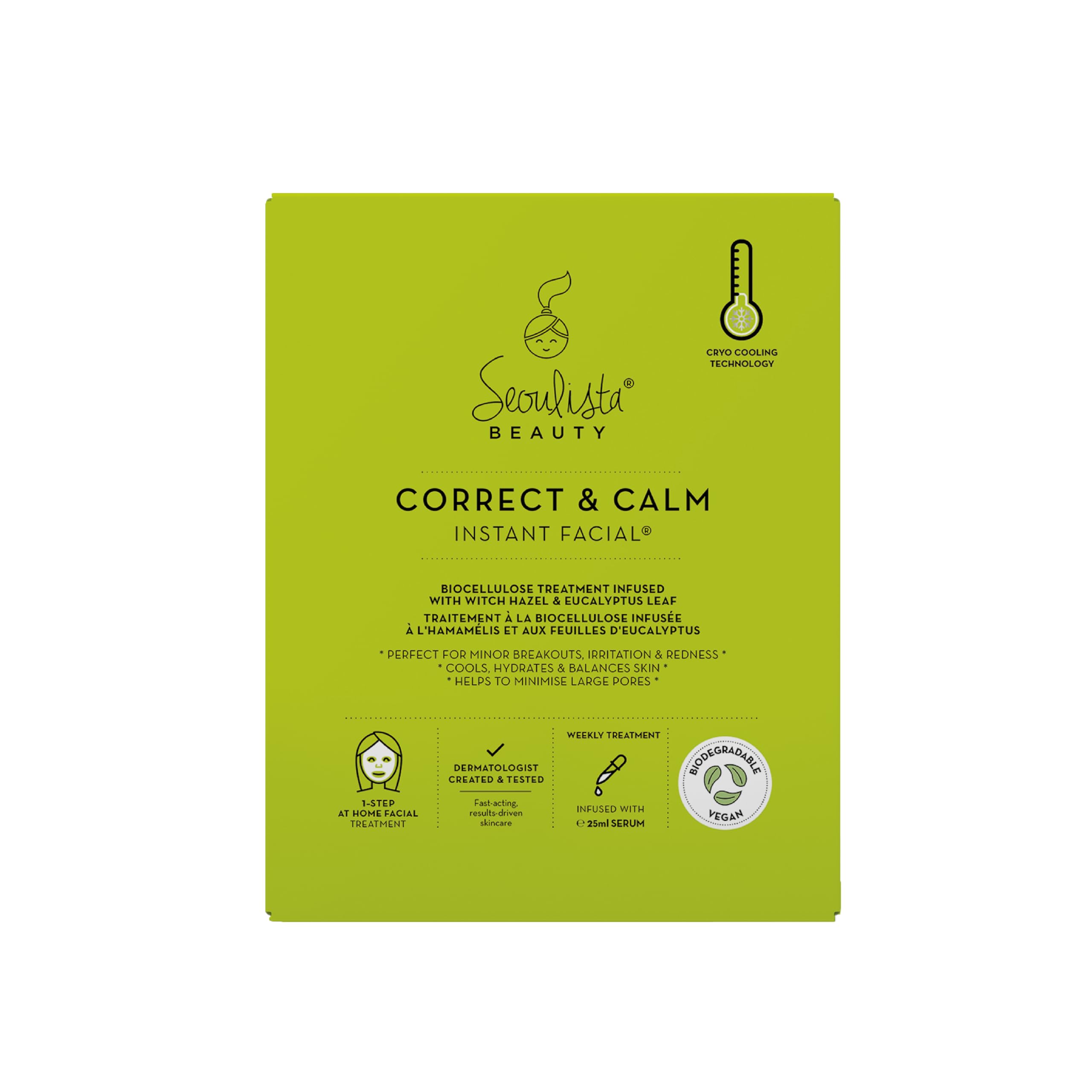 Seoulista Beauty® Correct & Calm Instant Facial™ 25ml | Soothing Face Sheet Mask For Oily and Combination Skin | Dermatologist Created Korean Skin Care | Infused with Witch Hazel Eucalyptus Leaf — image 1