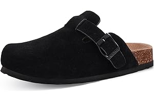 KIDMI Unisex Vegan Suede Clogs Leather Mules Womens Mens Cork Footbed Potato Shoes with Arch Support