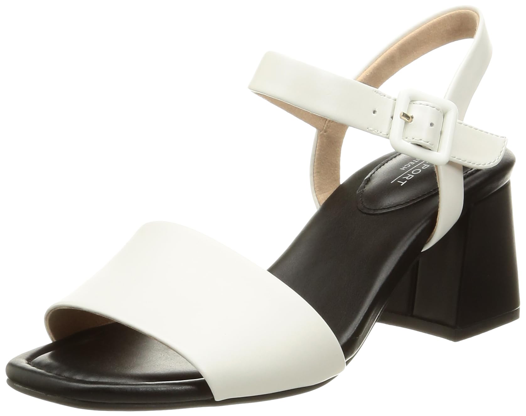 Rockport Women’s Farrah 2-Piece Heeled Sandal, White/Black Leather, 6.5