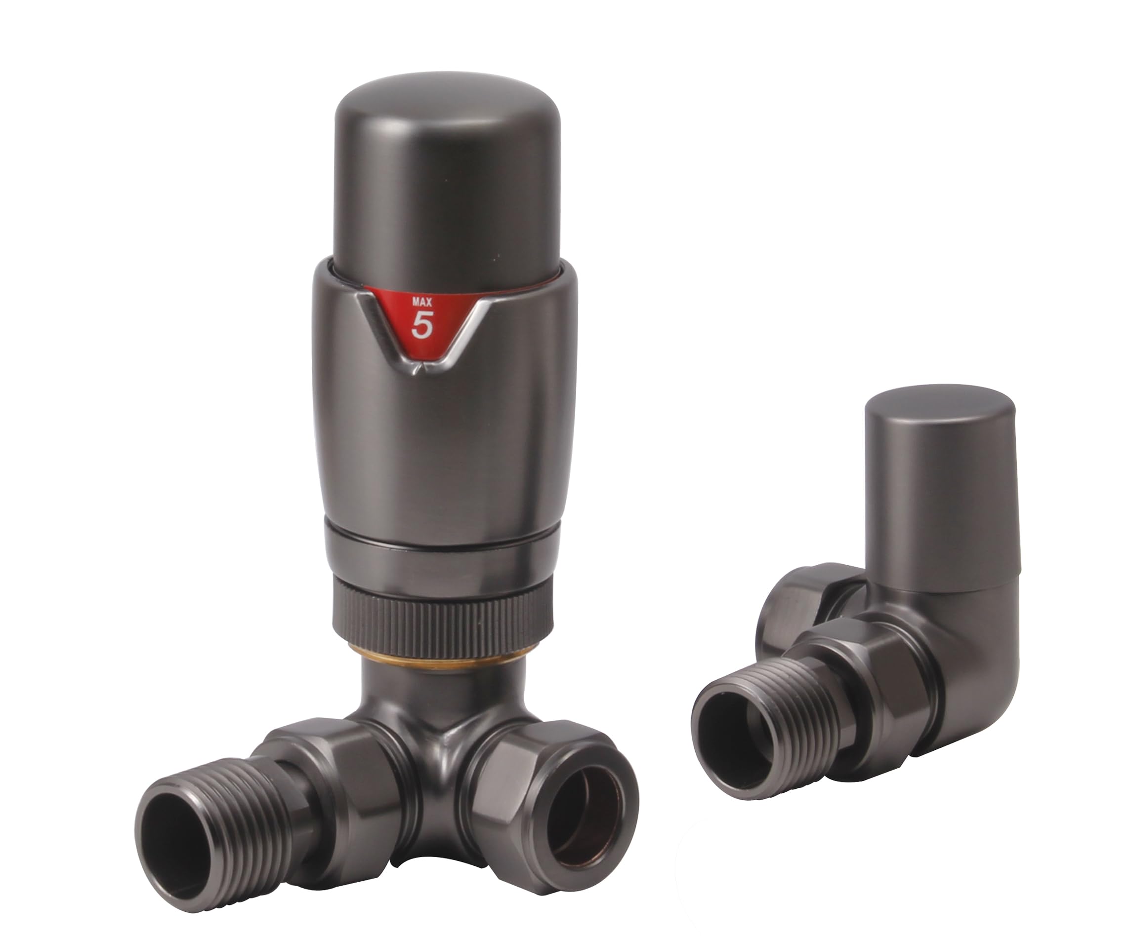 Thermostatic Radiator Valves and Corner Lockshield Valve - Classy and Modern Design 1/2" x 15mm Corner Radiator Valves (Gunmetal)