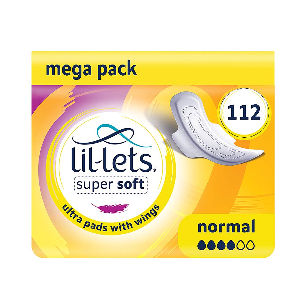 Lil-Lets Super Soft Ultra Thin Period Pads-112 Count, Normal Absorbency, with Wings, (Packs of 8) 14 Pads-Bulk Pack, Light to Medium Period Flow, Unscented and Chlorine Free, Regular Sanitary Towels