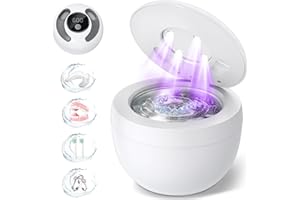 ZHARZO Dental Ultrasonic Retainer Cleaner Machine: 45kHz Dental Cleaning Pod for Denture, Mouth Guard, Night Guard, Aligner, Braces, Toothbrush Head & Jewelry, UV Cleaner with Digital Timer & 4 Modes, White