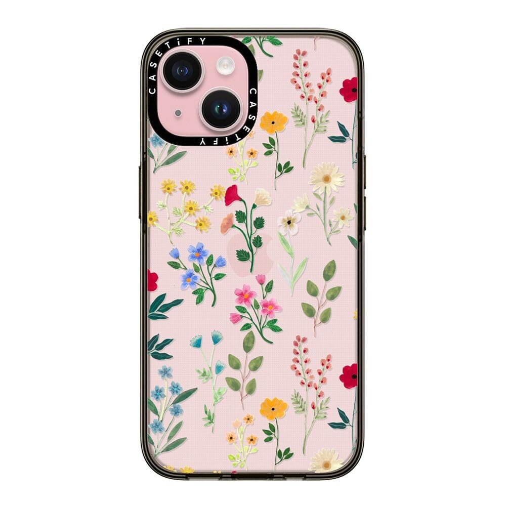 CASETiFY Compact Case for iPhone 15 [2X Military Grade Drop Tested / 4ft Drop Protection] - Spring Botanicals 2 - Clear Black — image 1