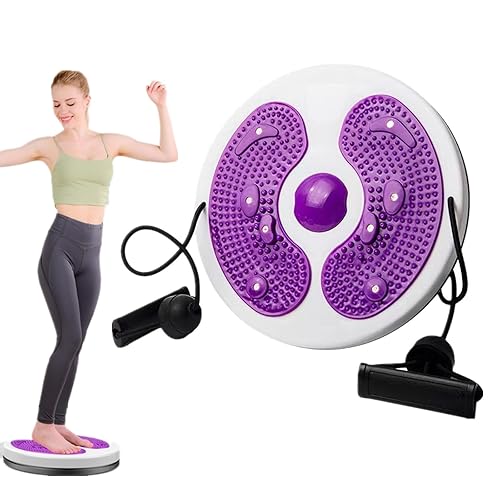 Waist Twisting Disc, Waist Whisper with Resistance Bands and Foot Massage, Body Shaping Waist Whisper Twisting Disc Board, Waist Trainer Machine for Exercise and Toning Workout (Purple)