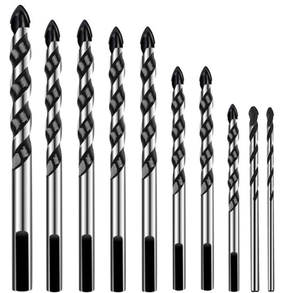 KAHEIGN 10Pcs Masonry Drill Bits, 7 Size Tungsten Carbide Drill Bit Set Multi-Material Drill Bits for Porcelain Ceramic Tile Concrete Brick Wall Glass Mirrors Plastic Masonry and Wood โ image 1