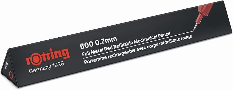 Lápis mecânico 600 | HB 0,7 mm | Corpo metálico vermelho | Cano hexagonal