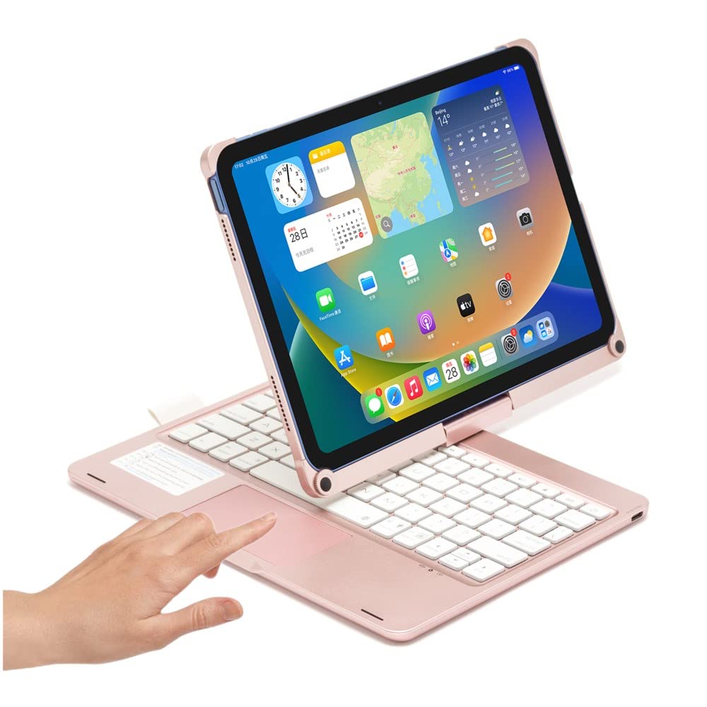 HENGHUI 360° Rotatable Touch Keyboard for iPad A16 2025 (11th Gen,11")/ iPad 10th Generation 2022 10.9 inch Backlight Keyboard Built‑in Trackpad, Bluetooth Foldable Keyboard Cover (Rosegold)