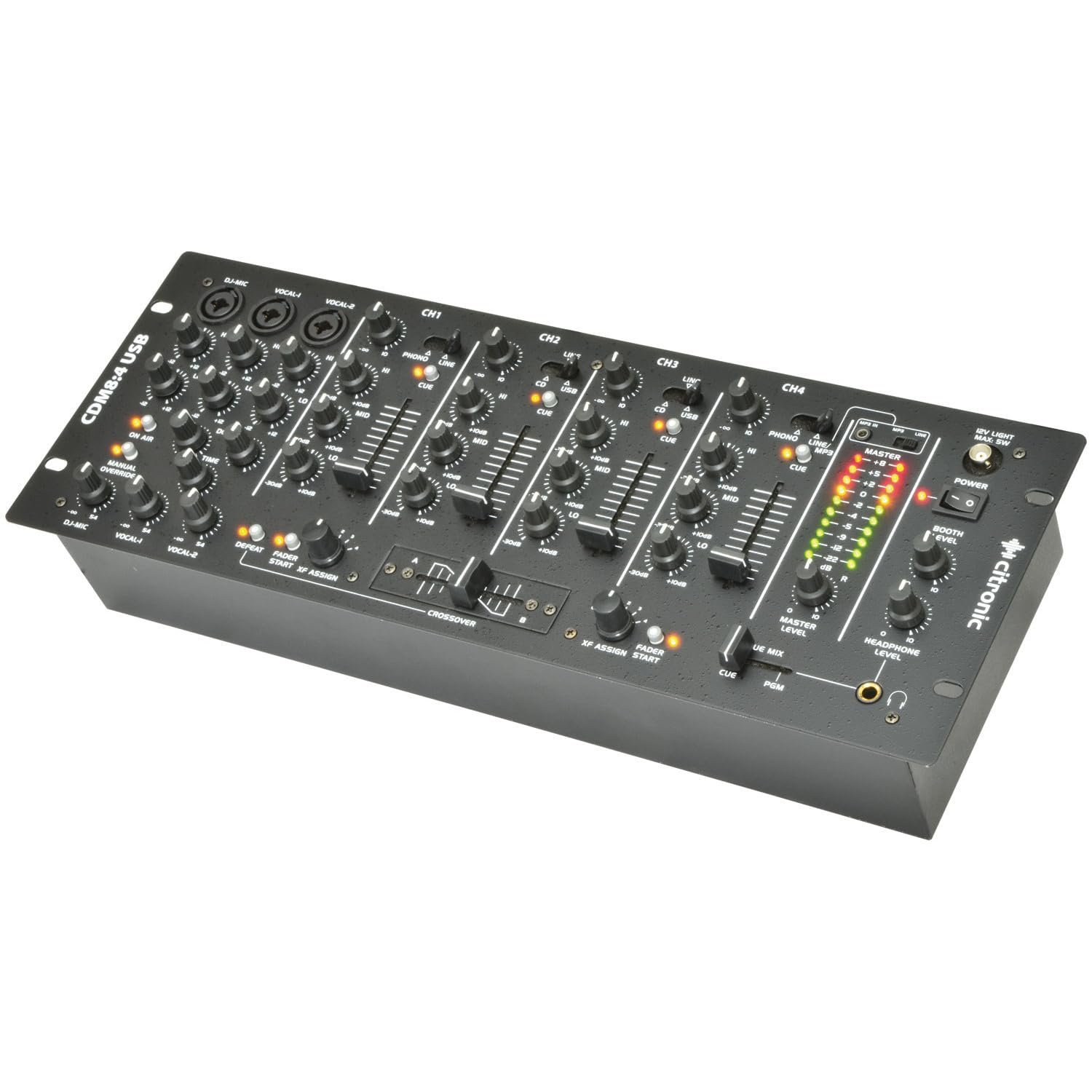 Citronic | CDM8: 4 USB 19-Inch 14 Input Rack DJ Mixer with 4 Channels