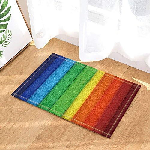 GzHQ Abstract Wood Shower Decor Rainbow Colored Striped Lines on Plank Bath Rugs Non-Slip Doormat Floor Entryways Indoor Front Door Mat Kids Bath Mat 15.7x23.6in Bathroom Accessories