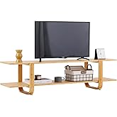 Welnow Bamboo TV Stand for Up to 65 Inch, Mid Century Modern Entertainment Center with 2-Tier Open Shelves, Storage Media Console Table for Living Room, Bedroom, Natural