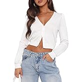 Ezbelle Cardigan Sweater Women's V Neck Tops Knit Crop Button Shirt Puff Sleeve Open Front Summer Sweaters