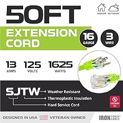 IRON FORGE CABLE 50 Ft Neon Green Extension Cord