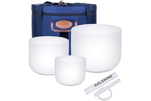 SOLSHINE 432HZ 7inch 8inch 9Inch Set Of 3 Pcs Quartz Crystal Singing Bowls Set with Thick Carrying Case Bag, Suede Mallet, O-ring, Chakra Sound Bowl for Spiritual Healing, Mindfulness, Meditation, Yoga