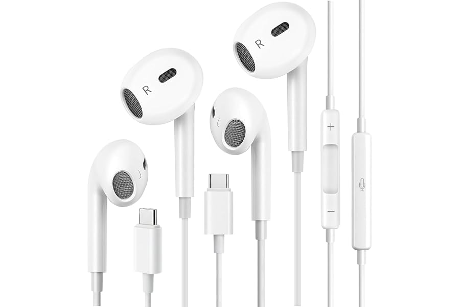 2 Pack USB C Headphones, Wired Earbuds for iPhone 17 16 15 Pro Max, 16e, 16 Plus & 15 Plus, USBC Ear Buds in-Ear Earphones wi
