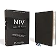 NIV, Thinline Bible, Large Print, Premium Goatskin Leather, Black, Premier Collection, Black Letter, Art Gilded Edges, Comfort Print