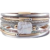 GelConnie Leather Cuff Bracelet Baroque Pearl Wrap Bracelet Gorgeous Gold Tube Bangle Boho Bracelet Bohemian Wristband Jewelry Gift for Women Wife