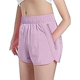 KDVOG Girls Athletic Shorts with Zip Pocket, Lightweight Running Shorts High Waisted Sports Active Short for Teen Girls Kids