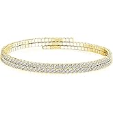 AiliFe Cuff Tennis Bracelet for Women: Crystal Adjustable Cubic Zirconia Silver Bangle - 14K Gold Plated Red Rhinestone Bracelets for Party Favors Bride Wedding Jewerly