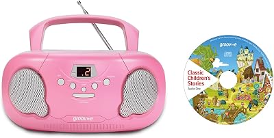 Groov-e Original Boombox & Kids Story CD Bundle Portable CD Player Radio Pink