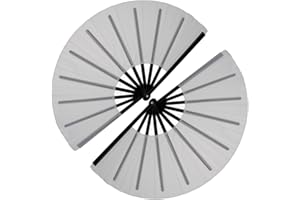 QIRMIZI 2 PCS Large Fans For Line Dancing Popping Fans Rave Fans Boots On The Ground Fans Clapping Fans Cowboy Fans Hand Foldable Fans For Men/Women Handheld Fan For Edm,Festival,Club,Party,Dance,White