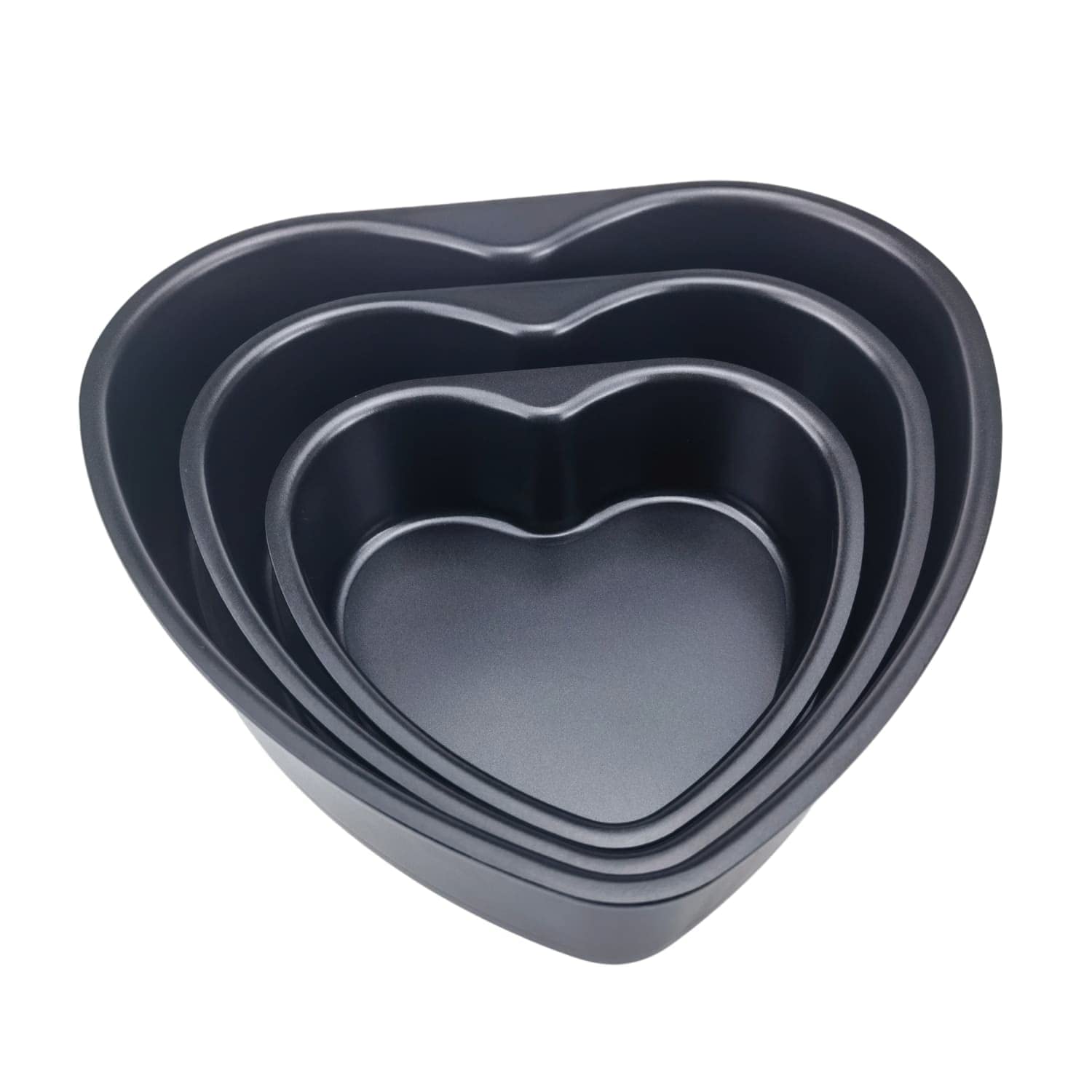 Eidoct 3pcs Heart Shaped Cake Pan Aluminum Cake Tray, 6/8/10 Inch Heart Shaped Non-Stick Cake Pan, Removable Bottom Wedding Birthday Cheesecake Baking Mold(Black)