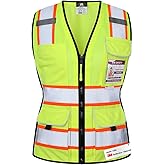 Dib Safety Vest for Women with Pockets, Mesh Reflective Vest High Visibility, ANSI Class 2 Made with 3M Reflective Tape, Yellow M