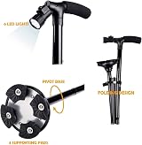 RUNZI Folding Cane with LED Light Adjustable Quad Base 53-25 In Titanium view 3