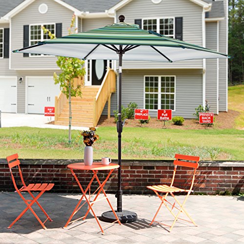 LCH 9Ft Patio Outdoor Umbrella Backyard Garden Market 1.5" Aluminum Pole 8 Ribs Umbrella with Push Button Tilt and Crank (Stripe Green)