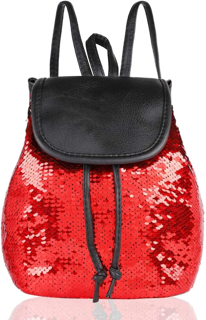Small Backpack Purse Bling Sequins Backpack School Bags for Teens (Red)