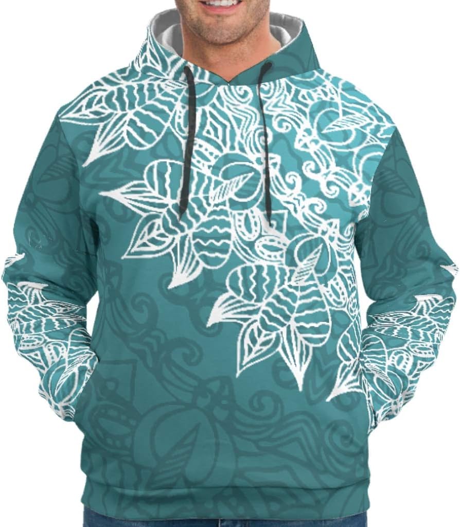 DarkCyan White Mandala Printing Mens Hoodie Teens Boyfriend Style - with Front Pocket Running Training Jacket