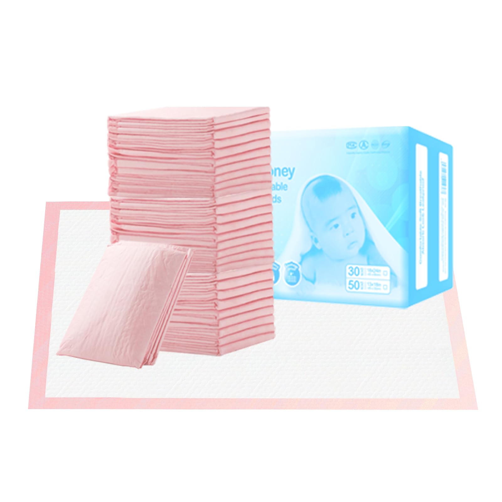 Photo 1 of Nihao Honey Disposable Changing Pads for Baby, 30 Pack Portable Diaper Changing Pad Liner, Baby Changing Pad Underpads Changing Table Pads Leak-Proof Breathable (Pink, 18x24 Inch)